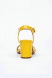 Women's Yellow Patent Ankle Strap Block Heel Sandals Buckle Round Toe 1840
