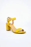 Women's Yellow Patent Ankle Strap Block Heel Sandals Buckle Round Toe 1840