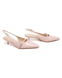 Women's Nude Slingback Kitten Heel Pointed Toe Shoes Latex Insole — G-56955-3