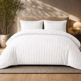 Luxury 4pc Satin Stripe Duvet Cover Set with Fitted Sheet – Soft Hotel Quality Bedding