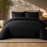 Luxury 4pc Satin Stripe Duvet Cover Set with Fitted Sheet – Soft Hotel Quality Bedding