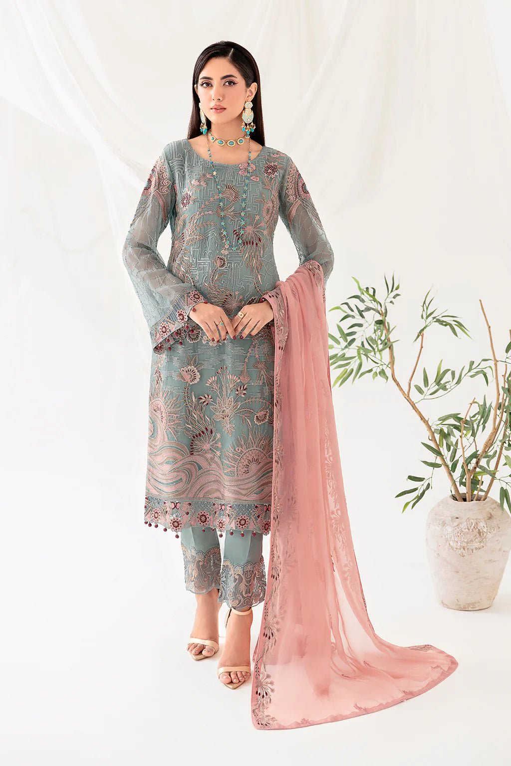 Ramsha Embroidered Chiffon 3 Piece Suit D-1010