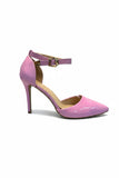 Women's Pink Patent Ankle Strap Stiletto Court Shoes Pointed Toe 221