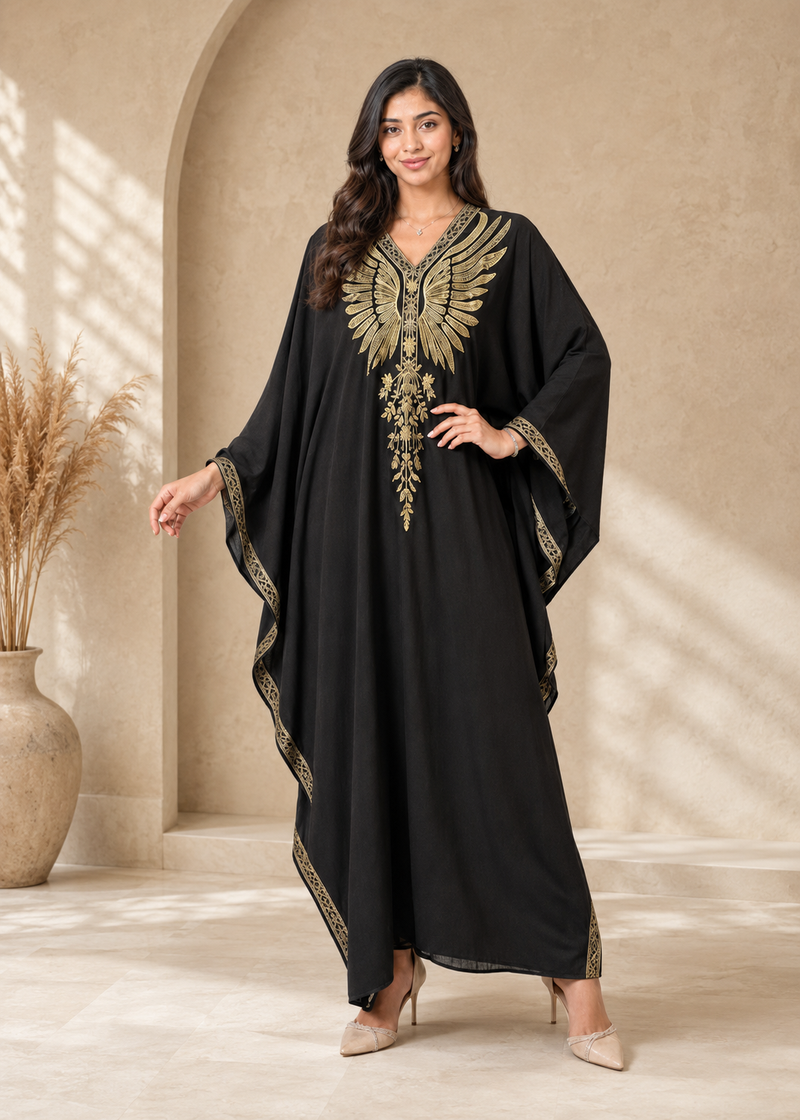 B-Black Women’s Embroidered V-Neck Kaftan Maxi Dress – Beach Cover-Up
