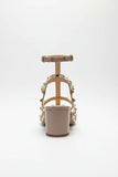 Women's Nude Patent Gladiator Block Heel Sandals Multi Strap Open Toe BS-7