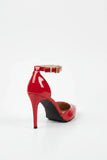 Women's Red Patent Ankle Strap Stiletto Court Shoes Pointed Toe 221