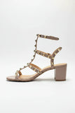 Women's Nude Patent Gladiator Block Heel Sandals Multi Strap Open Toe BS-7