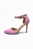 Women's Pink Patent Ankle Strap Stiletto Court Shoes Pointed Toe 221