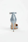 Women's Silver Patent Ankle Strap Stiletto Court Shoes Pointed Toe 221