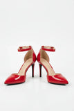 Women's Red Patent Ankle Strap Stiletto Court Shoes Pointed Toe 221