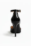 Women's Black Patent Ankle Strap Stiletto Court Shoes Pointed Toe 221