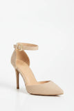 Women's Nude Suede Ankle Strap Stiletto Heel Court Shoes Pointed Toe BS-221