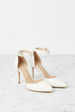Women's White Matte Ankle Strap Stiletto Court Shoes Pointed Toe 221