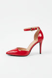 Women's Red Patent Ankle Strap Stiletto Court Shoes Pointed Toe 221