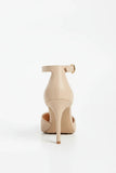 Women's Nude Suede Ankle Strap Stiletto Heel Court Shoes Pointed Toe BS-221