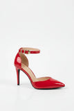 Women's Red Patent Ankle Strap Stiletto Court Shoes Pointed Toe 221