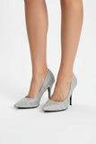 Silver Glitter Pointed Toe Stiletto High Heel Court Shoes 5 Inch – BS-12923