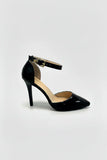 Women's Black Matte Ankle Strap Stiletto Court Shoes Pointed Toe 221