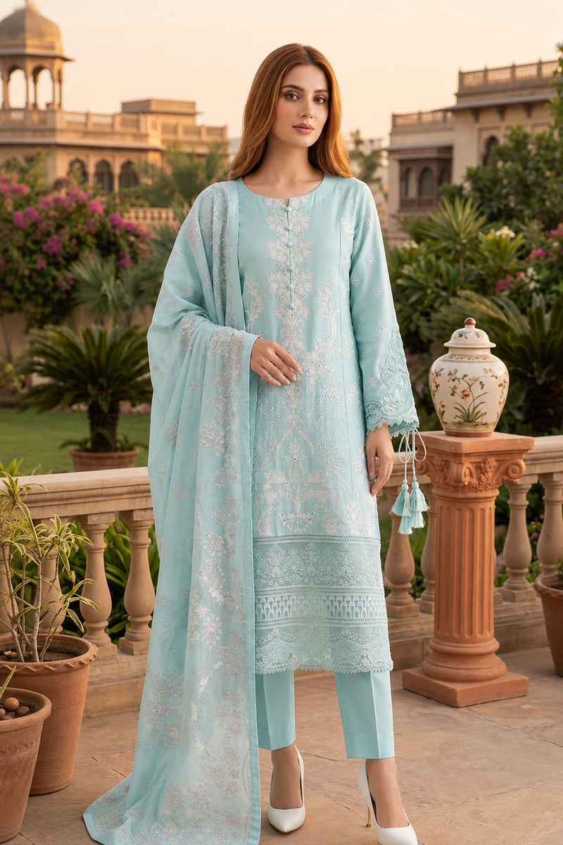 Attire Designer Embroidered Linen 3PC Suit AD-23