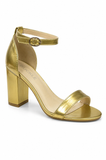 Women's Golden Patent Chunky Block High Heel Ankle Strap Peep Toe Sandals-BS 1810