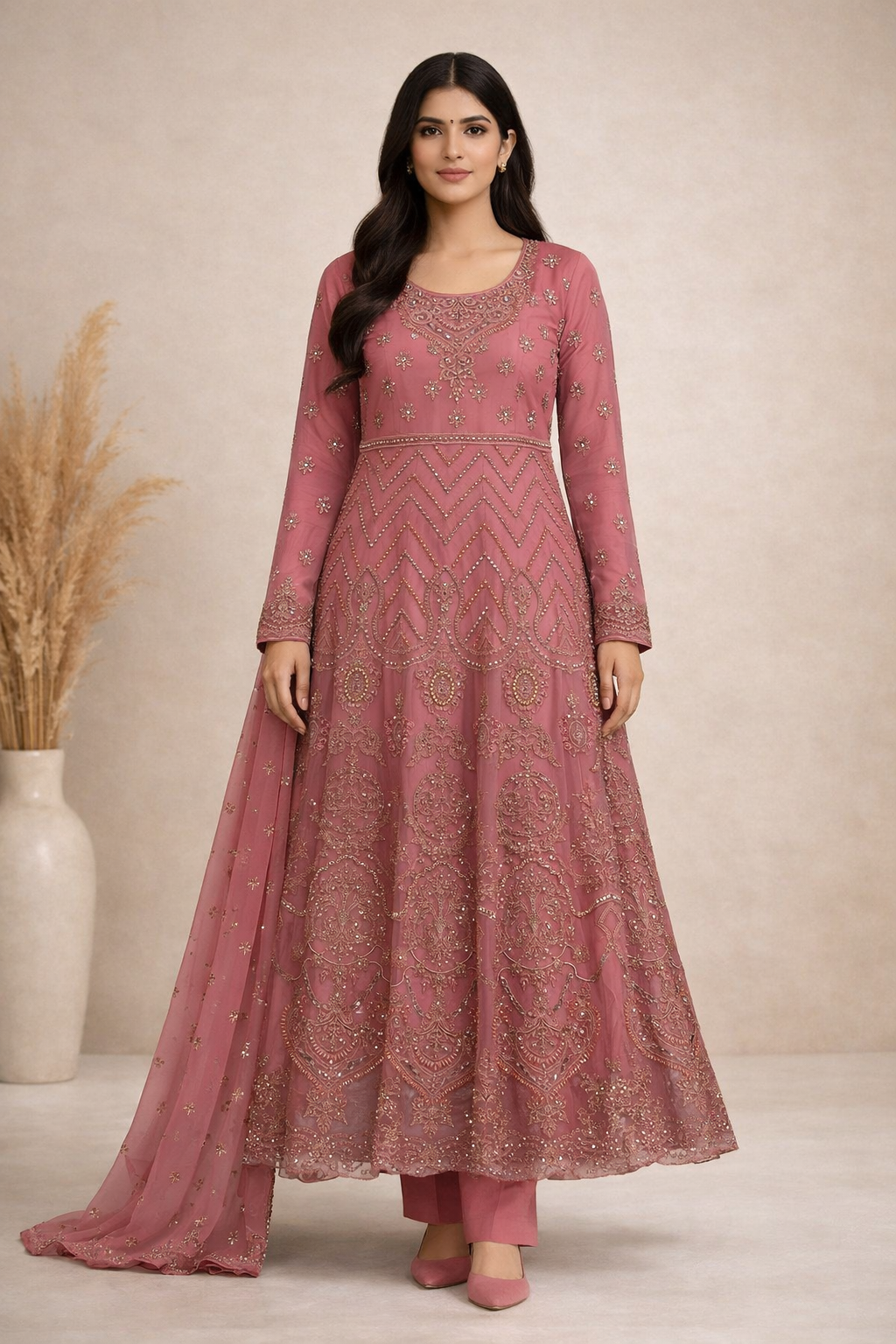 Baba Posh Embroidered Chiffon Maxi Suit with Sequins & Stone Work BP-0   Lailas Clothing
