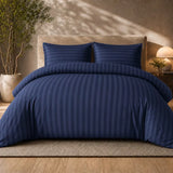 Luxury 4pc Satin Stripe Duvet Cover Set with Fitted Sheet – Soft Hotel Quality Bedding
