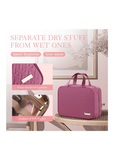 Women's Rosewood-pink Hanging Toiletry Bag | Waterproof Travel Makeup Organiser with Hook & Multiple Compartments
