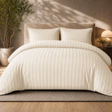 Luxury 4pc Satin Stripe Duvet Cover Set with Fitted Sheet – Soft Hotel Quality Bedding