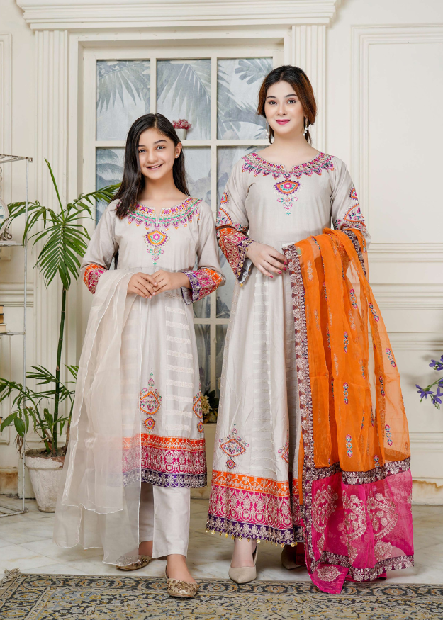 Lush Mother N Daughter Embroidered Cotton 3 Piece Suit L-133