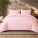Luxury 4pc Satin Stripe Duvet Cover Set with Fitted Sheet – Soft Hotel Quality Bedding