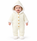 Baby Hooded Knitted Romper with Fleece Lining