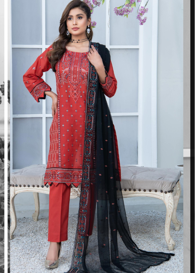 Ulfat Embroidered Cotton 3 Piece Suit UF-02