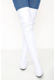 Women's White Thigh High Over The Knee Stiletto Boots Faux Leather Zip G-051