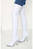 Women's White Thigh High Over The Knee Stiletto Boots Faux Leather Zip G-051
