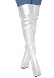Women's Silver Thigh High Over The Knee Stiletto Boots Faux Leather Zip G-051