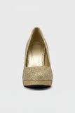 Gold Glitter Round Toe Diamante Stiletto High Heel Court Shoes – 014