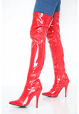 Women's Red Thigh High Over The Knee Stiletto Boots Faux Leather Zip G-051