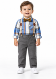 Boys Plaid Shirt and Suspender Trousers Set with Bow Tie