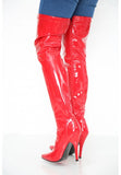 Women's Red Thigh High Over The Knee Stiletto Boots Faux Leather Zip G-051