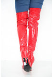 Women's Red Thigh High Over The Knee Stiletto Boots Faux Leather Zip G-051