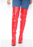 Women's Red Thigh High Over The Knee Stiletto Boots Faux Leather Zip G-051