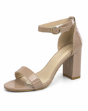 Women's Nude Patent Chunky Block High Heel Ankle Strap Peep Toe Sandals-BS 1810