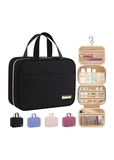 Women's Black Hanging Toiletry Bag | Waterproof Travel Makeup Organiser with Hook & Multiple Compartments