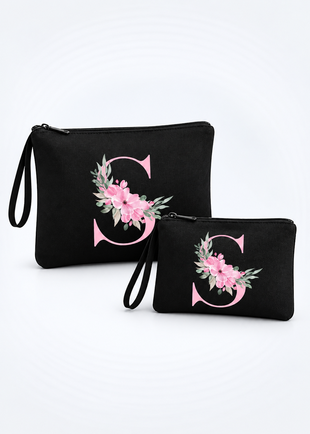 2 Pcs Initial Black Makeup Bag Set for Women