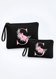2 Pcs Initial Black Makeup Bag Set for Women