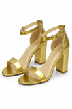 Women's Golden Patent Chunky Block High Heel Ankle Strap Peep Toe Sandals-BS 1810