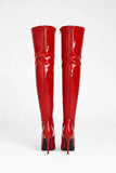 Women's Red Patent Thigh High Over The Knee Stiletto Boots Zip 12051