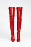 Women's Red Patent Thigh High Over The Knee Stiletto Boots Zip 12051