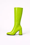 Women's Lime Green Knee High Block Heel Boots Zip 12733