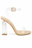 Women's Nude Patent Clear Strap Block Perspex High Heel Sandals-BS-71